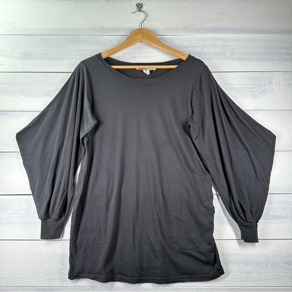 Free People Beach Puff Sleeve Pocket Black Tunic Top Women’s Size Small